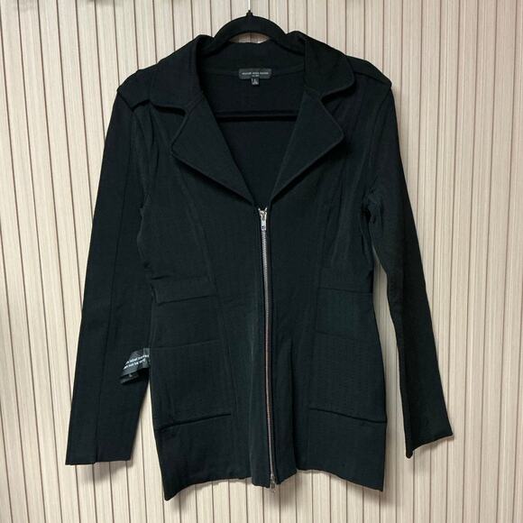 Mariam Anna Barska Black Zip-Front Knit Blazer Jacket Size L - Picture 1 of 7
